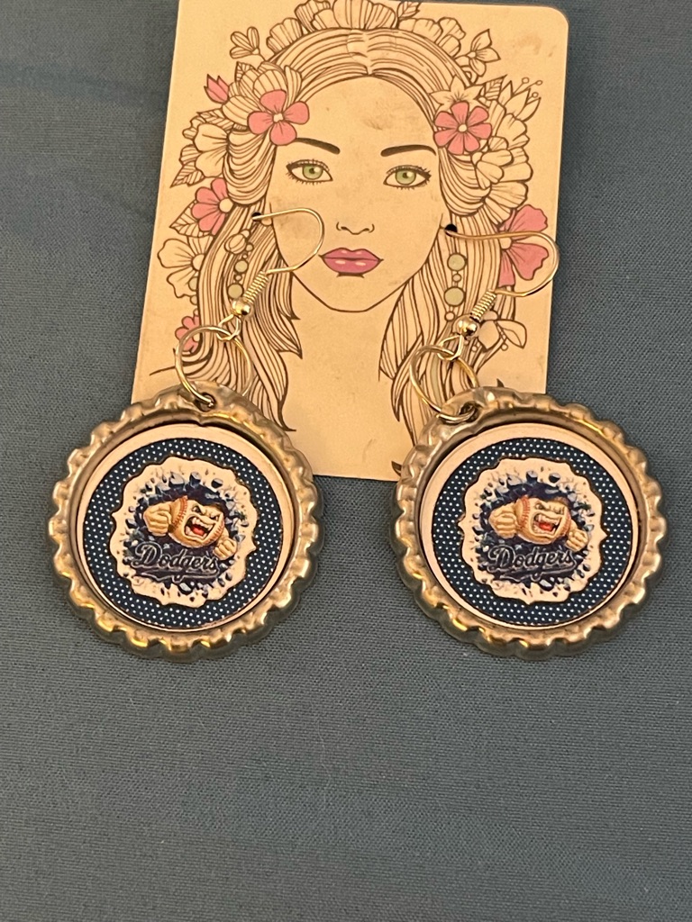 Bottle Cap Dangle Earrings - Blue